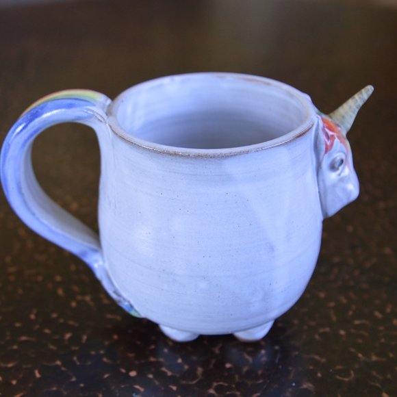 Mudworks Pottery Elwood the Unicorn Planter with Unicorn ornament - Picture 6 of 12